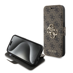 Coque portefeuille Guess 4G Big Metal Logo pour Apple iPhone 15 Pro - Marron