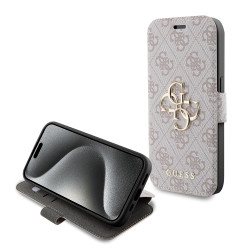 Coque portefeuille Guess 4G Big Metal Logo pour Apple iPhone 15 Pro - Rose