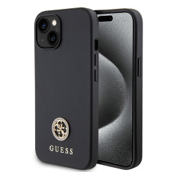 Coque arrière rigide Guess 4G Strass Metal Logo pour Apple iPhone 15 - Noir