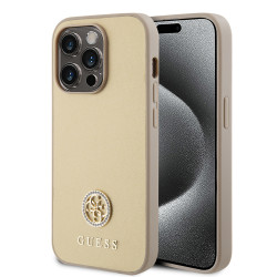 Coque arrière rigide Guess 4G Strass Metal Logo pour Apple iPhone 15 Pro - Or