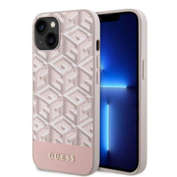 Coque arrière rigide Guess GCube Stripes avec MagSafe pour Apple iPhone 14 - Rose