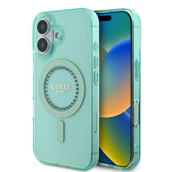 Coque arrière Guess IML Rhinestones avec MagSafe pour Apple iPhone 16 - Vert