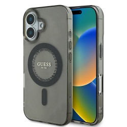 Coque arrière Guess IML Rhinestones avec MagSafe pour Apple iPhone 16 Plus - Noir