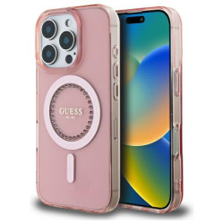 Coque arrière Guess IML Rhinestones avec MagSafe pour Apple iPhone 16 Pro Max - Rose