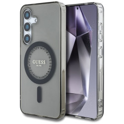 Coque arrière Guess IML Rhinestones avec MagSafe pour Samsung Galaxy S25 - Noir