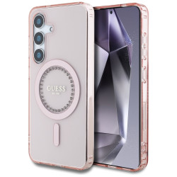 Coque arrière Guess IML Rhinestones avec MagSafe pour Samsung Galaxy S25 - Rose