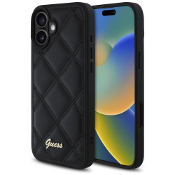 Coque arrière Guess Quilted Puffed Metal Logo pour Apple iPhone 16 Plus - Noir