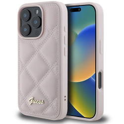 Coque arrière Guess Quilted Puffed Metal Logo pour Apple iPhone 16 Pro Max - Rose