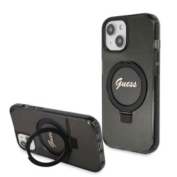 Coque arrière Guess Ring Stand Script Glitter avec MagSafe pour Apple iPhone 15 - Noir