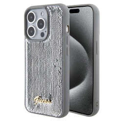 Coque arrière Guess Sequin Script Metal pour Apple iPhone 15 Pro Max - Argent