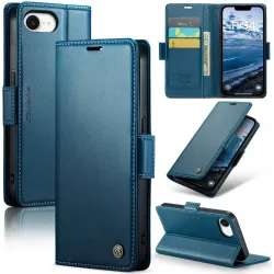 Coque portefeuille CASEME Litchi Texture pour Apple iPhone 17e/16e - Bleu