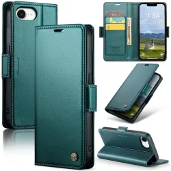 Coque portefeuille CASEME Litchi Texture pour Apple iPhone 17e/16e - Vert