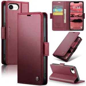 Coque portefeuille CASEME Litchi Texture pour Apple iPhone 17e/16e - Rouge