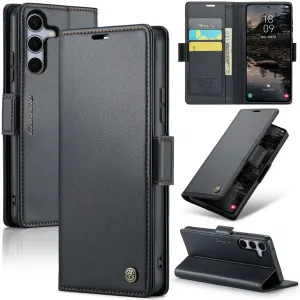 Coque portefeuille CASEME Litchi Texture pour Samsung Galaxy S25 Plus - Noir