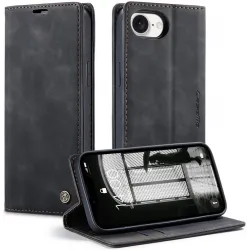 Coque portefeuille CASEME Retro Texture pour Apple iPhone 17e/16e - Noir