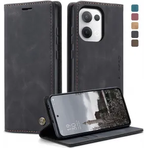 Coque portefeuille CASEME Retro Texture pour Oppo Reno13 - Noir
