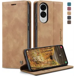 Coque portefeuille CASEME Retro Texture pour Samsung Galaxy S25 Edge - Marron clair