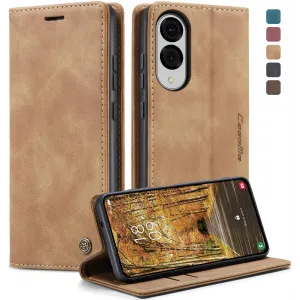 Coque portefeuille CASEME Retro Texture pour Samsung Galaxy S25 Edge - Marron clair