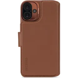 Coque portefeuille détachable Decoded en cuir véritable 2-en-1 pour Apple iPhone 16 Plus - Tan