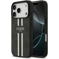 Coque arrière rigide Guess 4G Printed Stripes avec MagSafe pour Apple iPhone 17 Pro - Noir