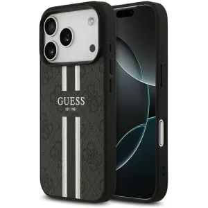 Coque arrière rigide Guess 4G Printed Stripes avec MagSafe pour Apple iPhone 17 Pro - Noir
