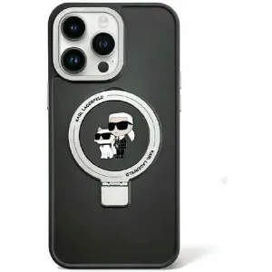 Coque arrière rigide Karl Lagerfeld Ring Stand Karl & Choupette avec MagSafe pour Apple iPhone 15 Plus/14 Plus - Noir