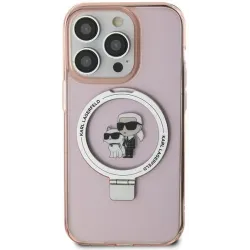 Coque arrière rigide Karl Lagerfeld Ring Stand Karl & Choupette avec MagSafe pour Apple iPhone 15 Plus/14 Plus - Rose