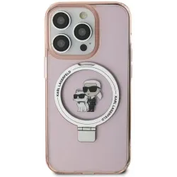Coque arrière rigide Karl Lagerfeld Ring Stand Karl & Choupette avec MagSafe pour Apple iPhone 15 - Rose