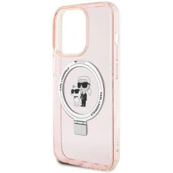 Coque arrière rigide Karl Lagerfeld Ring Stand Karl & Choupette avec MagSafe pour Apple iPhone 15 Pro Max - Rose
