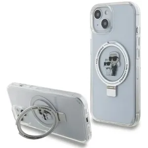 Coque arrière rigide Karl Lagerfeld Ring Stand Karl & Choupette avec MagSafe pour Apple iPhone 14 - Blanc