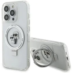 Coque arrière rigide Karl Lagerfeld Ring Stand Karl & Choupette avec MagSafe pour Apple iPhone 14 Pro Max - Blanc