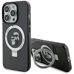 Coque arrière rigide Karl Lagerfeld Ring Stand Karl & Choupette avec MagSafe pour Apple iPhone 14 Pro Max - Noir
