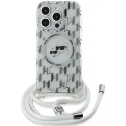 Coque arrière Karl Lagerfeld IML Crossbody Monogram Karl & Choupette Head avec MagSafe pour Apple iPhone 15 Pro - Transparent