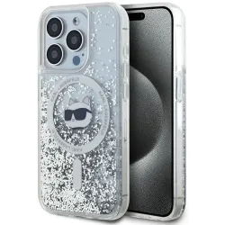 Coque arrière Karl Lagerfeld Liquid Glitter Choupette Head avec MagSafe pour Apple iPhone 15 Pro - Transparent