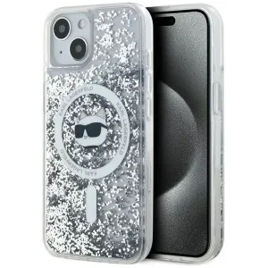 Coque arrière Karl Lagerfeld Liquid Glitter Choupette Head avec MagSafe pour Apple iPhone 15 Plus/14 Plus - Transparent