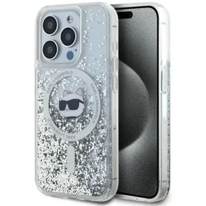 Coque arrière Karl Lagerfeld Liquid Glitter Choupette Head avec MagSafe pour Apple iPhone 15 Pro Max - Transparent