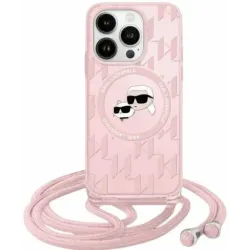 Coque arrière Karl Lagerfeld IML Crossbody Monogram Karl & Choupette Head avec MagSafe pour Apple iPhone 15/14 - Rose