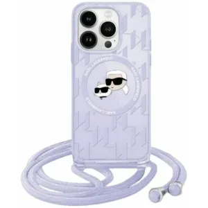 Coque arrière Karl Lagerfeld IML Crossbody Monogram Karl & Choupette Head avec MagSafe pour Apple iPhone 15/14 - Violet