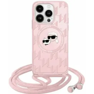 Coque arrière Karl Lagerfeld IML Crossbody Monogram Karl & Choupette Head avec MagSafe pour Apple iPhone 15 Pro Max - Rose