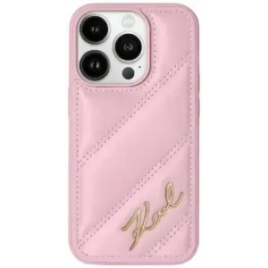 Coque arrière Karl Lagerfeld Diagonal Quilted Script pour Apple iPhone 15 Plus/14 Plus - Rose