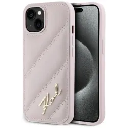 Coque arrière Karl Lagerfeld Diagonal Quilted Script pour Apple iPhone 14 - Rose