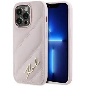 Coque arrière Karl Lagerfeld Diagonal Quilted Script pour Apple iPhone 14 Pro Max - Rose