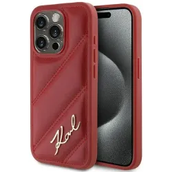 Coque arrière Karl Lagerfeld Diagonal Quilted Script pour Apple iPhone 15 Pro - Rouge