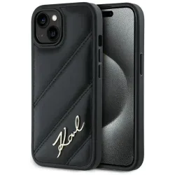 Coque arrière Karl Lagerfeld Diagonal Quilted Script pour Apple iPhone 15 Plus/14 Plus - Noir