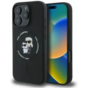 Coque arrière en silicone Karl Lagerfeld Karl & Choupette Heads Ring avec MagSafe pour Apple iPhone 16 Pro - Noir