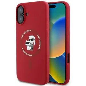 Coque arrière en silicone Karl Lagerfeld Karl & Choupette Heads Ring avec MagSafe pour Apple iPhone 16 - Rouge