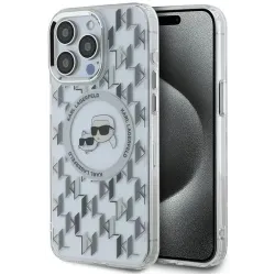 Coque arrière Karl Lagerfeld IML Monogram Karl & Choupette Head avec MagSafe pour Apple iPhone 15 Pro - Transparent