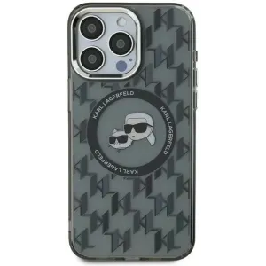 Coque arrière Karl Lagerfeld IML Monogram Karl & Choupette Head avec MagSafe pour Apple iPhone 15 Plus - Noir