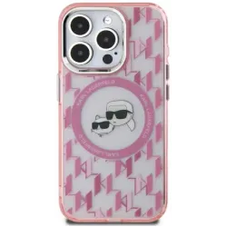 Coque arrière Karl Lagerfeld IML Monogram Karl & Choupette Head avec MagSafe pour Apple iPhone 15 Plus - Rose