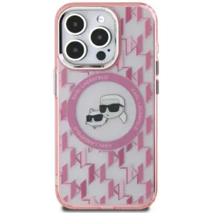 Coque arrière Karl Lagerfeld IML Monogram Karl & Choupette Head avec MagSafe pour Apple iPhone 15 Plus - Rose